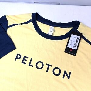 NWT Rhone x Peloton Men’s Swift Tee Yellow Navy Workout Stretch‎ T-Shirt Size L.
